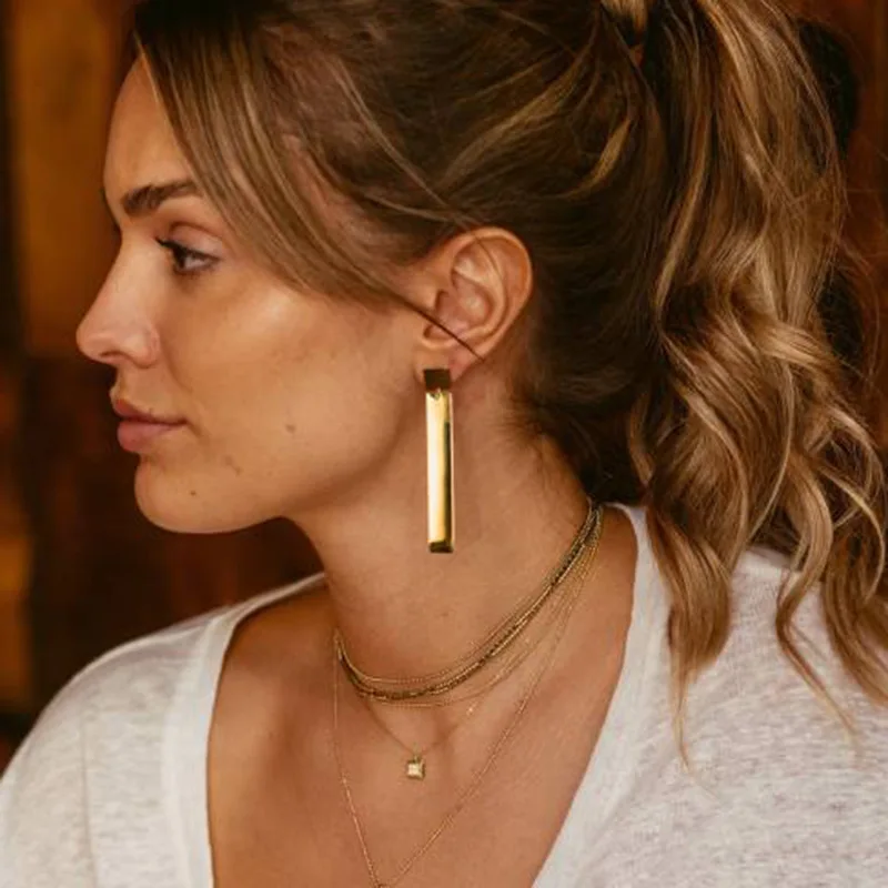 

Trendy Earring 18K Gold Plated Geometric Statement Rectangle Slice Big Drop Earrings Wholesale Stainless Steel Jewelry for Women