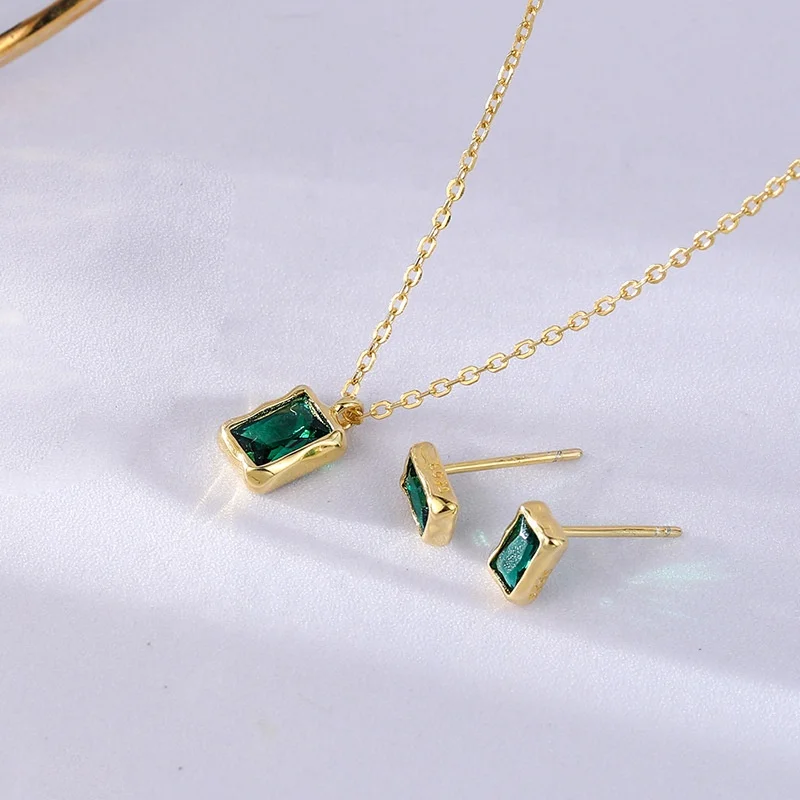 

wedding green color stone jewelry sets necklace ring earrings set, Yellow gold, white gold