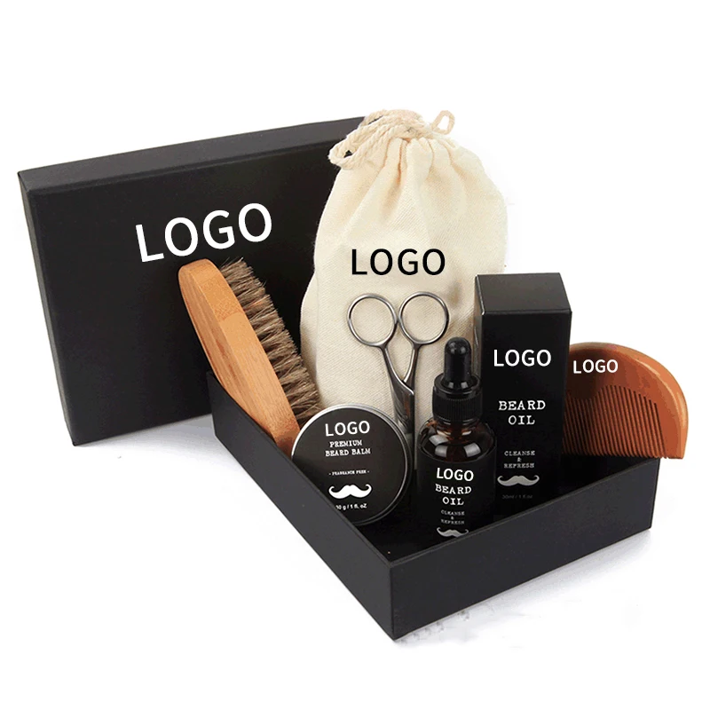 

Private Label Beard Wooden Comb Wood Brush Boar Bristle Grooming Kit Gift Set mens beard oil beard grooming kit