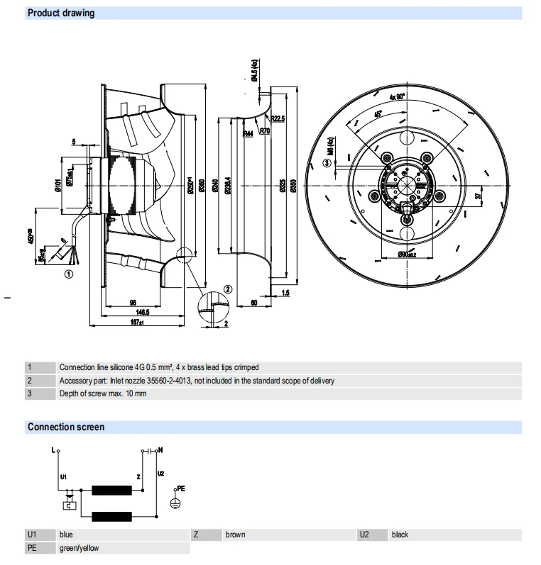 Centrifugal Fan, R4E355-AK05-05, 230V, 180W, 1400RPM - detail 2