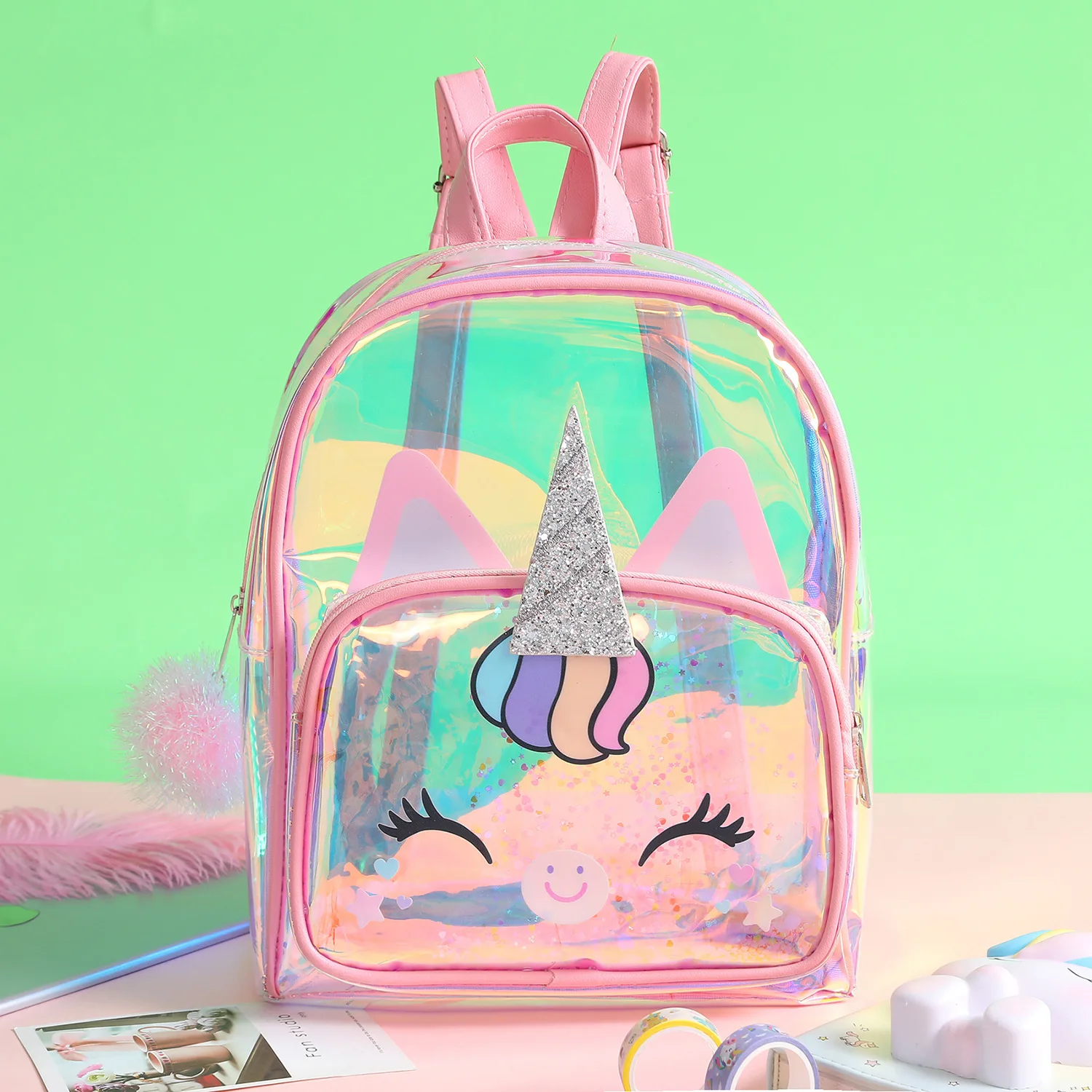 

Kindergarten Kids Girls' School Bag Waterproof Transparent Clear TPU Unicorn Children School Backpack For Teenage, Customer color