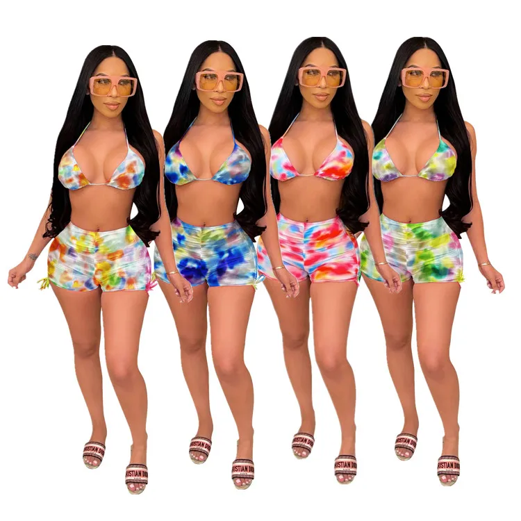 

New Spring And Summer Nightclub Clothes Women'S Sexy Color Printing Two-Piece Suit