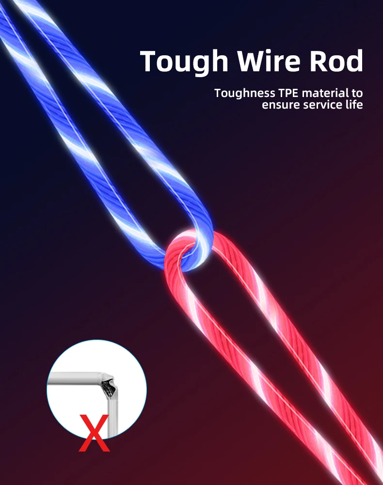 SOCW 3 in 1 magnetic charge cable Universal mobile phone surround flowing led light usb cable - ANKUX.COM
