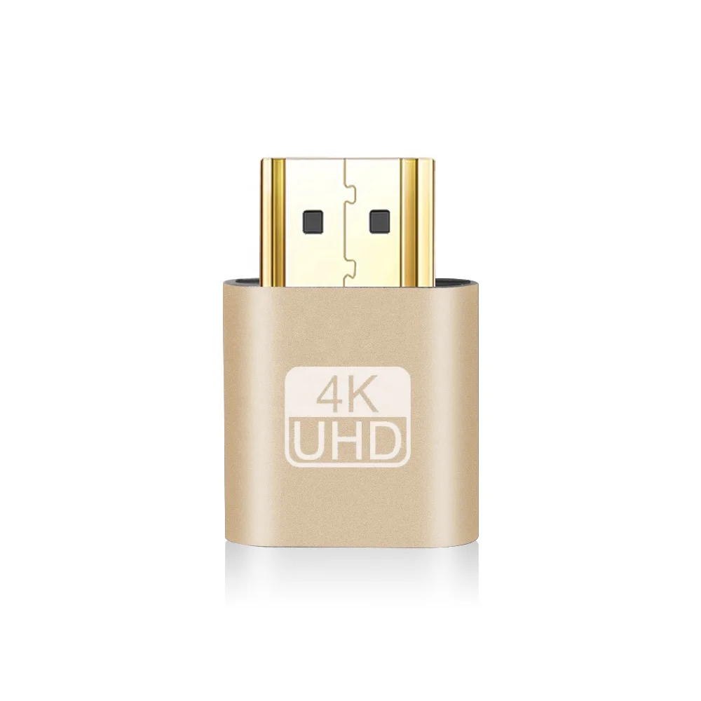 

HDMI-compatible Virtual Display 4K DDC EDID Dummy Plug EDID Display Emulator Adapter Support 1920x1080P For Video, Gold, black