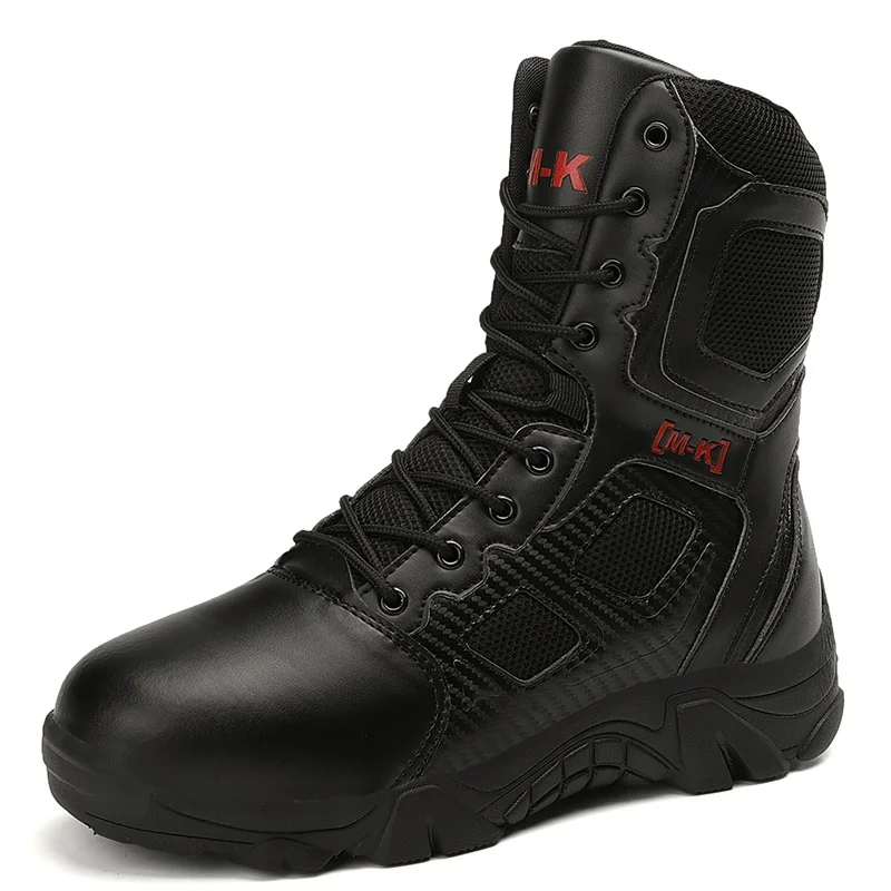 

Men's Military Army Tactical Boots Steel Toe Shoes Work Safety Shoes Outdoor Waterproof Side Zip Hiking Trekking Shoes, Black beige