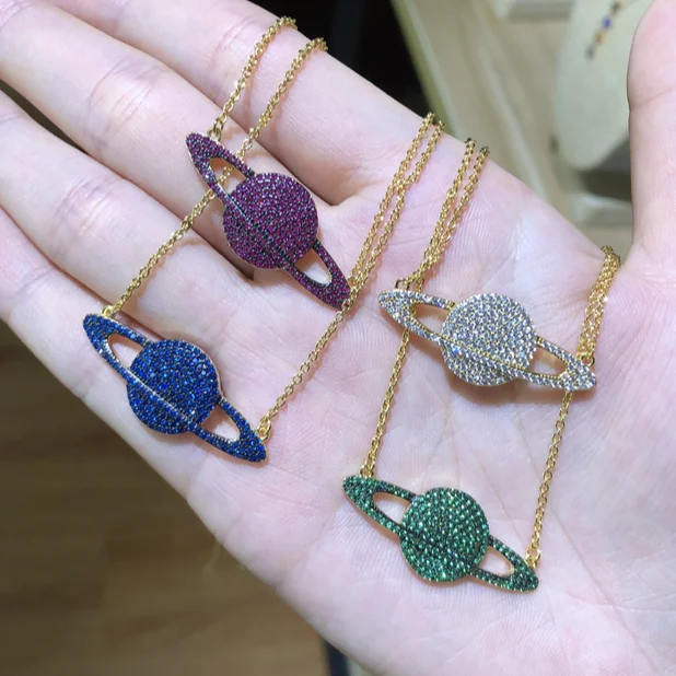 

Wholesale and retail copper micro diamonds multicolor colorful shiny crystal rhinestone universe necklace jewelry, Multi color
