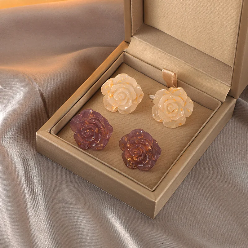 

HOVANCI Fashion Minimalist Rose Flower Resin Stud Earrings Designer Colorful Elegant Geometric Jewelry