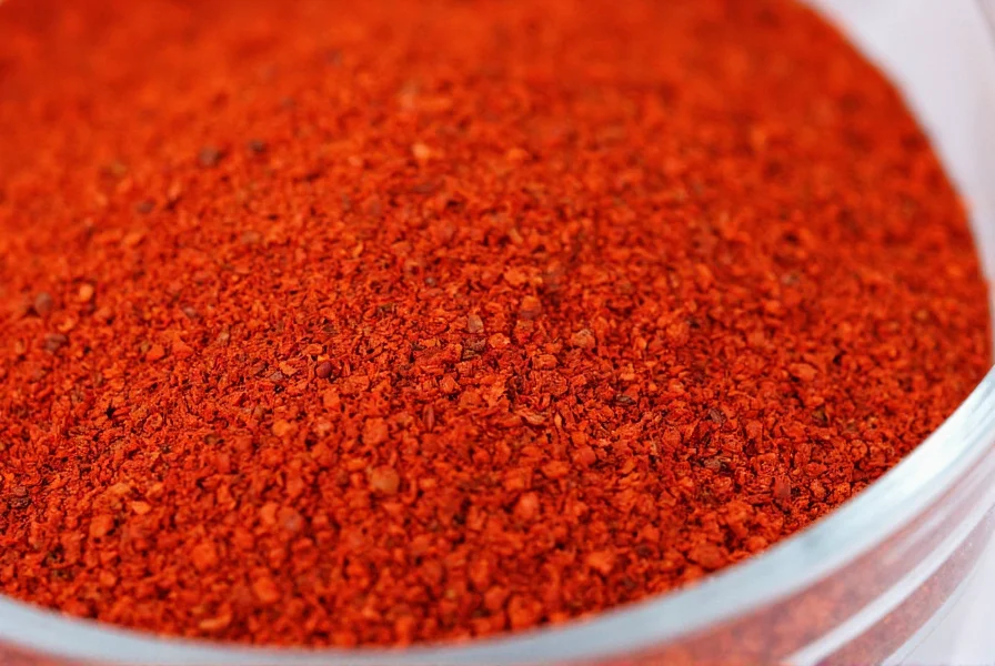 Close-up view of bulk crushed red pepper in clear container showing vibrant red color and consistent particle size