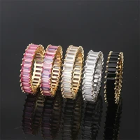 

New Popular Colorful Zircon Stone AAAAA Cubic Zirconia CZ Gold Ring Fashion Rainbow Baguette Eternity Rings For Women Jewelry
