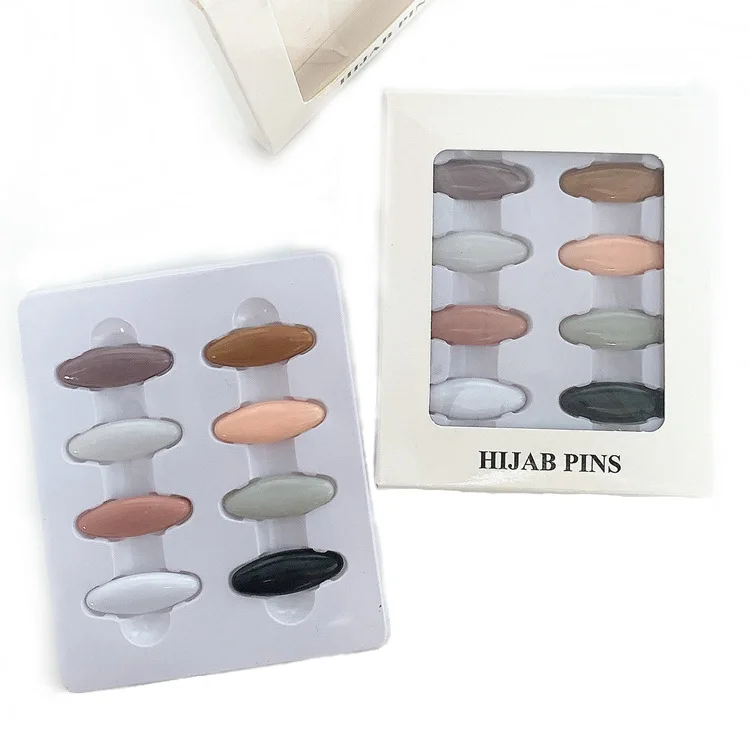 

New Muslim Brooches Accessories Oval Plastic Clips 8pcs Mixed Colors Scarf Hijab Clip Pin for Women