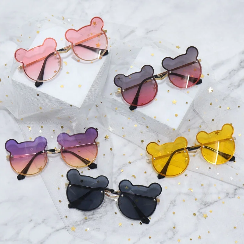 

New Children's Metal Street Photography Sunglasses Kids Bear Ear Glasses 3-8 Years Old Boys and Girls Sun Shade Sunglasses, 6 color