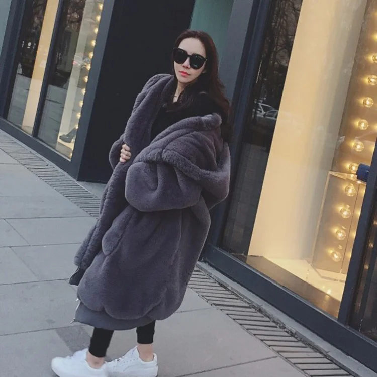 

Oversized Women Winter Thick Warm Plain Faux Fur Overcoat Long Hooded Teddy Bear Coat