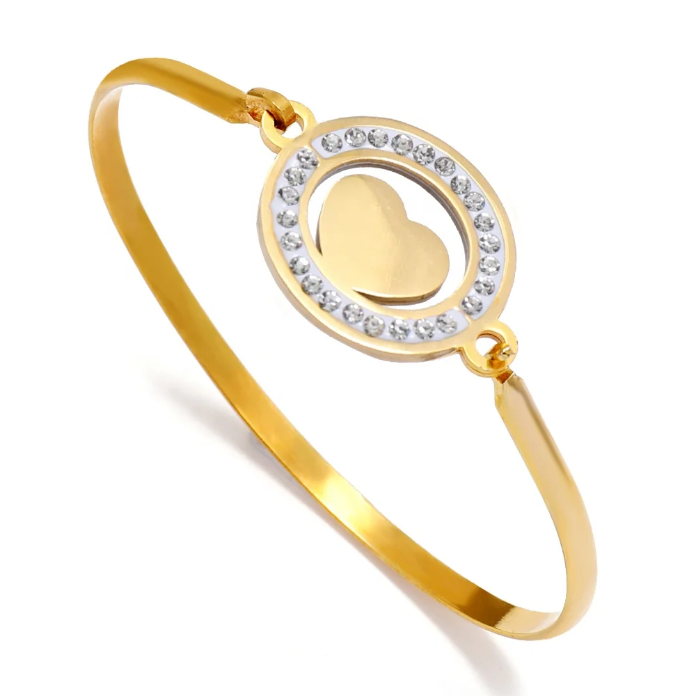 

Fashion 18K Gold heart shape stainless steel bangle bracelet for man women NS10268, As picture