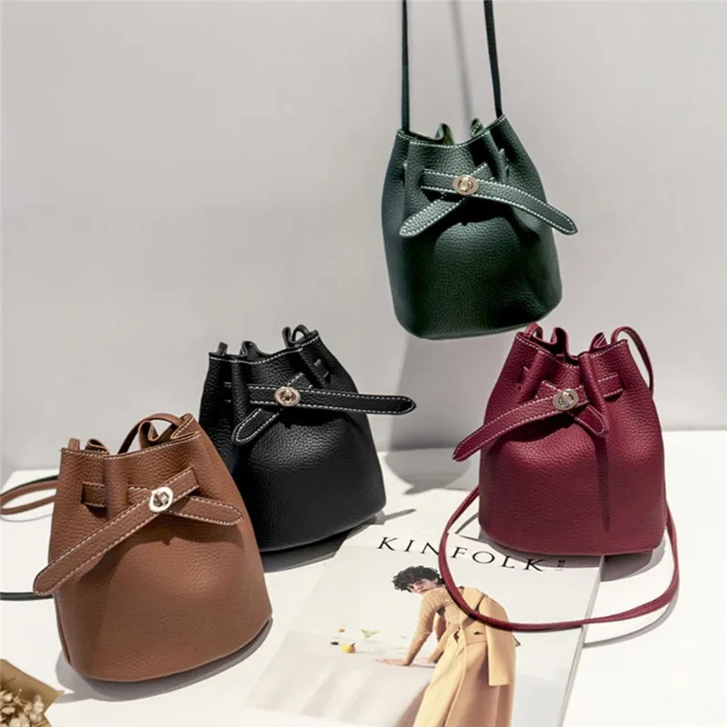 

small string bucket bags korean kid purses lock handbags for women, Burgundy, green, black, brown