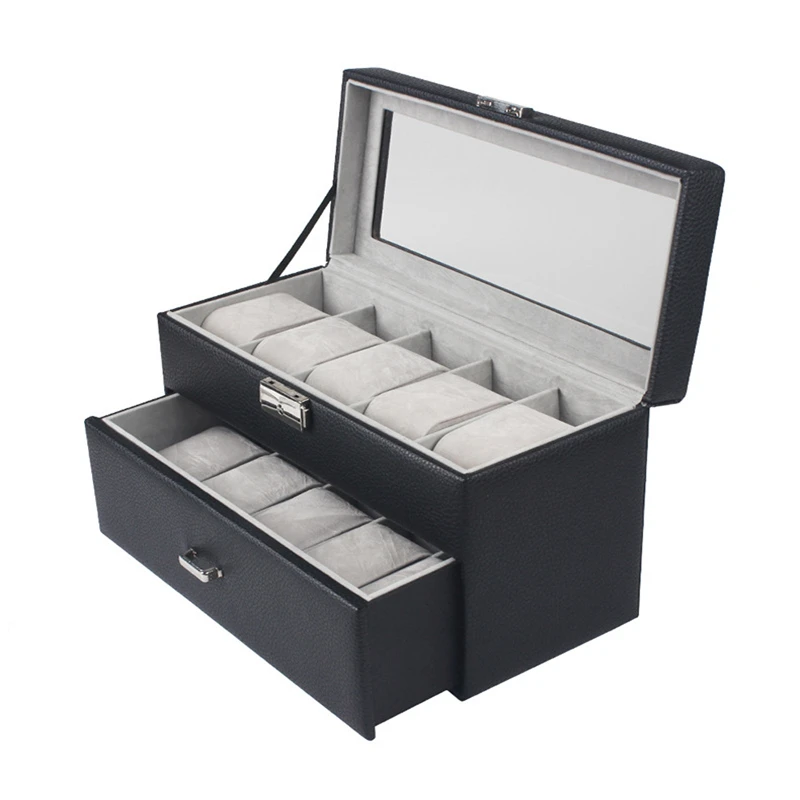 

Factory stock support OEM10 socket luxury slot matt black watch box gift box for watches men watch sets with box, Brown black