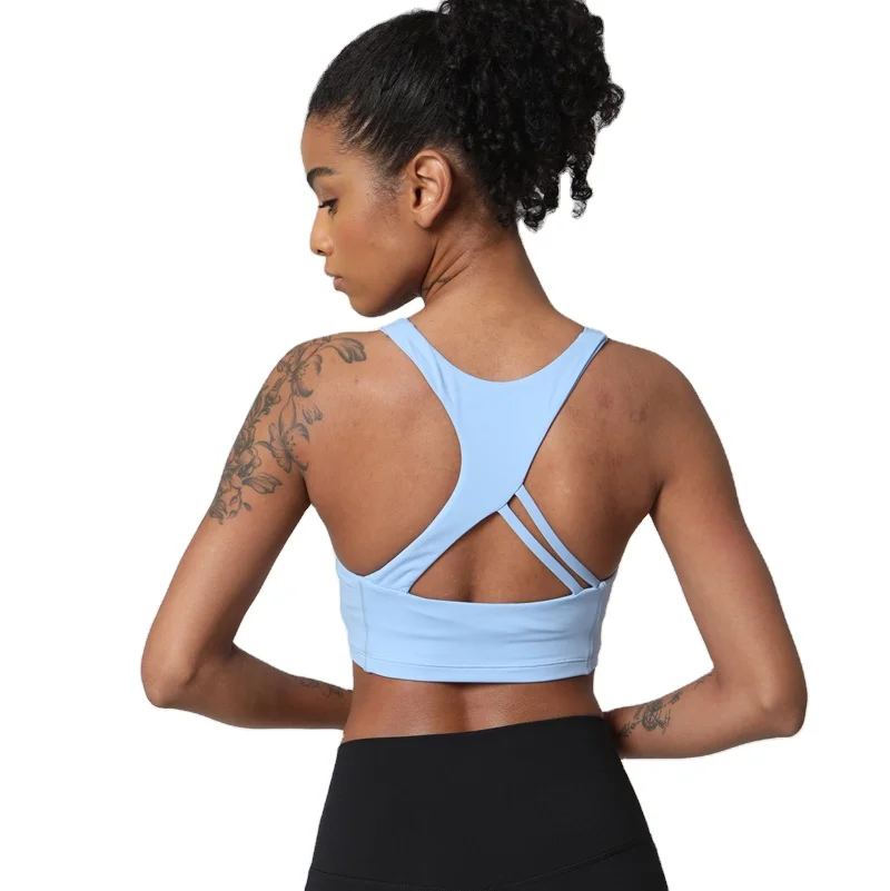 

Hot selling new solid color workout fitness bra women high neck compression push up padded crop yoga tops, As you see or oem