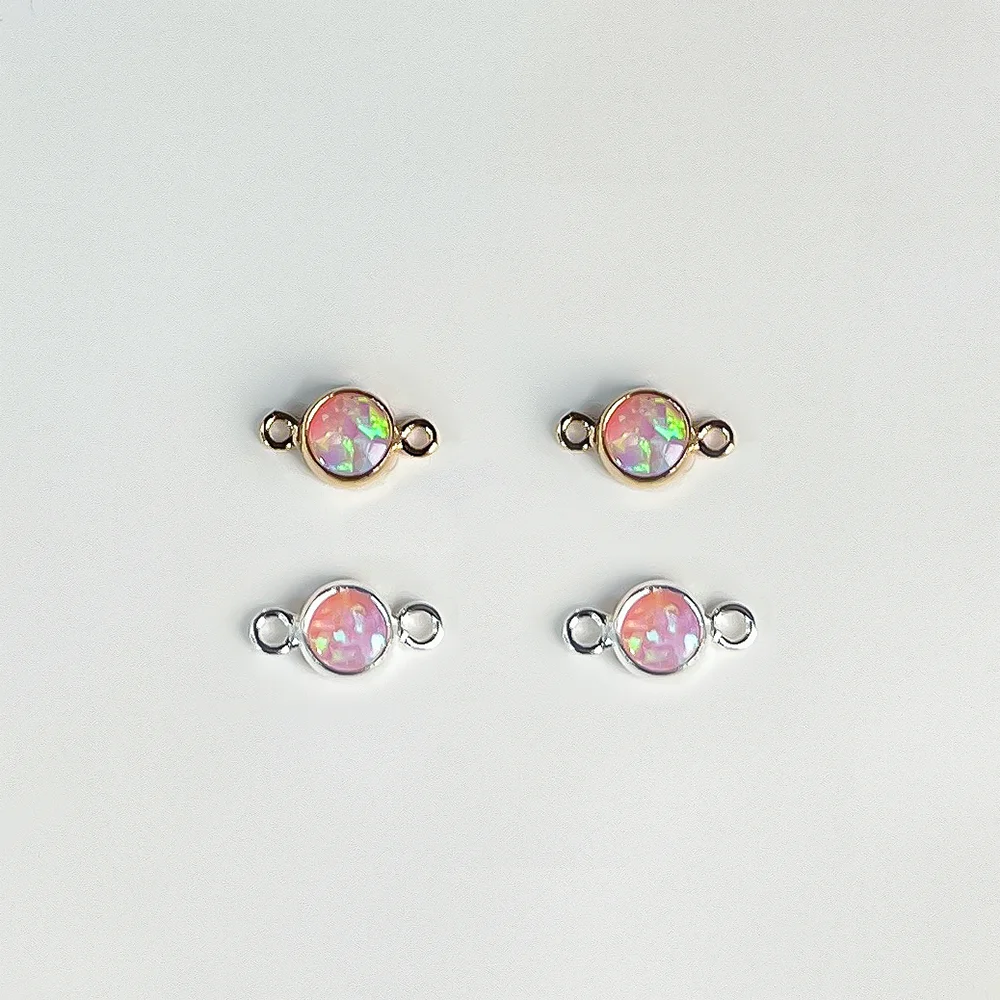 2024 New Style 14k Gold Filled 4mm Pink Opal Connector for Jewelry Making Charm