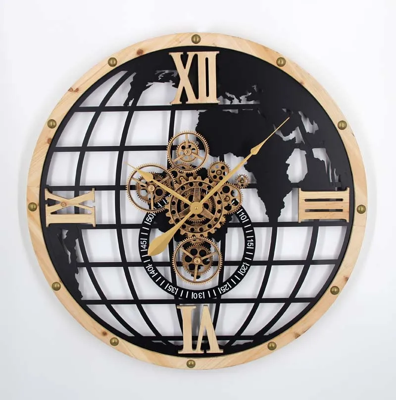 
China Big Factory Good Price Earth creatives wall clock 3d hollow out roman numeral COG clocks 