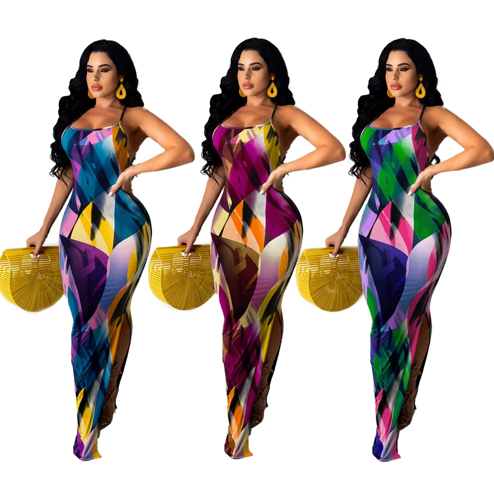 

New style casual women's clothing colorful printed dress halter long pants