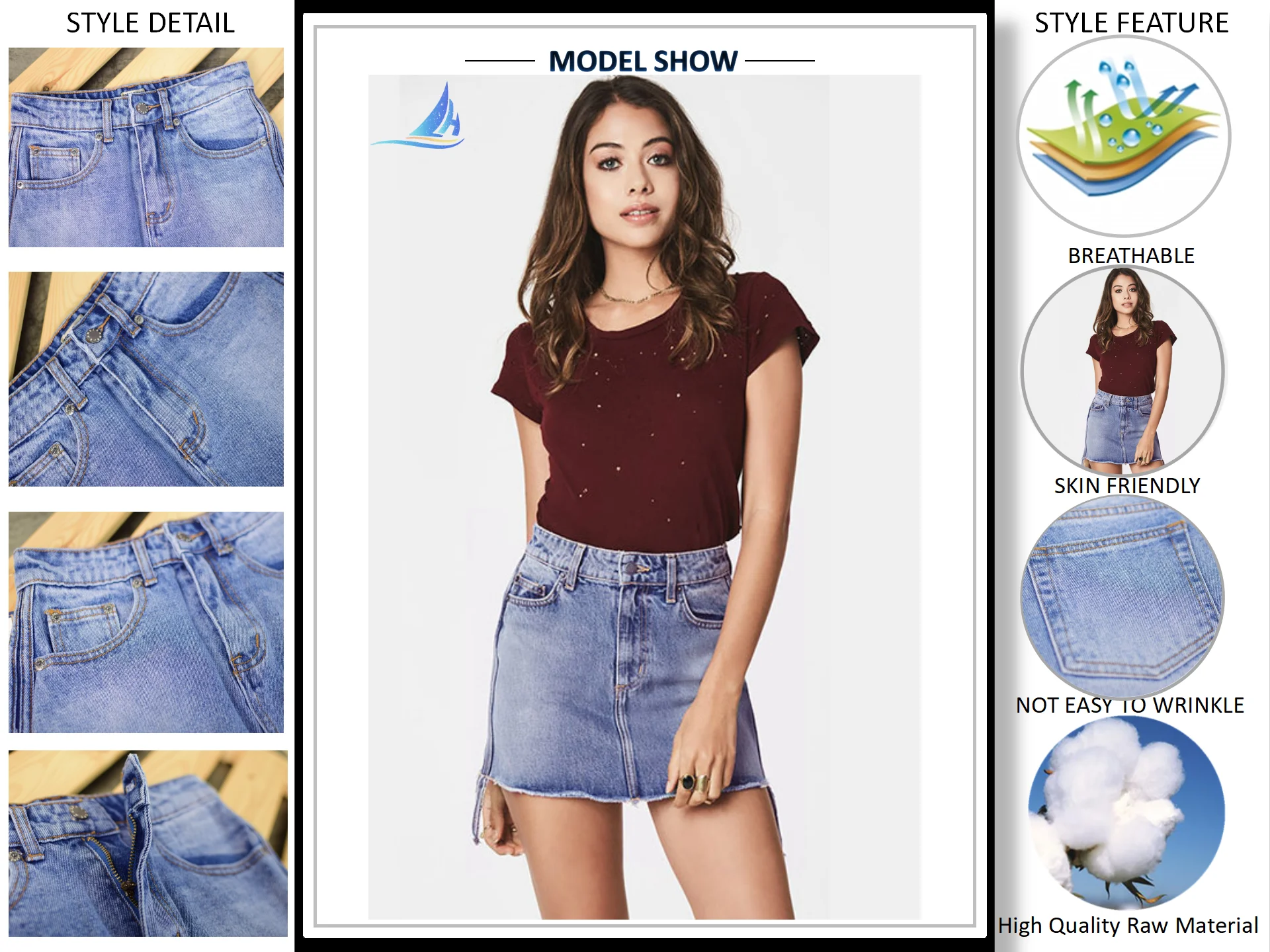 Elegant High Waist Casual Knee Length Frayed Edge Straight A Line Bodycon Solid Color Denim Hot 9558