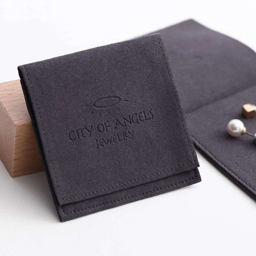 

PandaSew Custom Logo Luxury Envelope Flap Micro Fiber Suede Jewelry Pouch, Dark gray or customized color