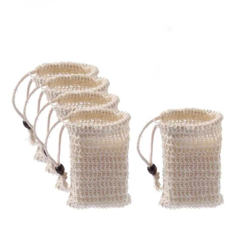 
9x14cm REACH Certificated Soap Exfoliating Bag Drawstring Natural Sisal Soap Saver Pouch Mesh Soap Bar Bag for Shower 