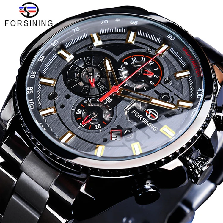 

FORSINING GMT1137 Three Dial Calendar Stainless Steel Men Mechanical Automatic Watches Brand Luxury Military Sport Male Clock