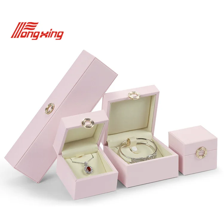 

Manufacturer custom jewelry box packaging snap button luxury with logo pu leather ring boxes for jewellery