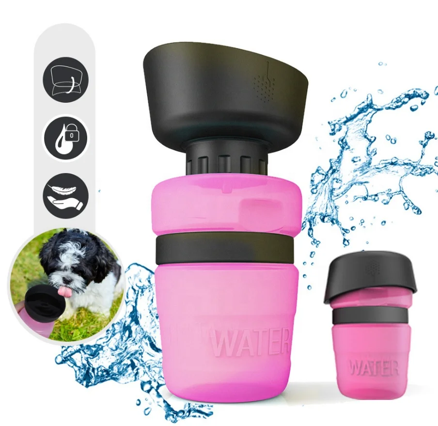 

Amazon Hot Sale 520ml Portable Silicone Dispenser Leak Proof Dog Water Bottle, Blue/ pink