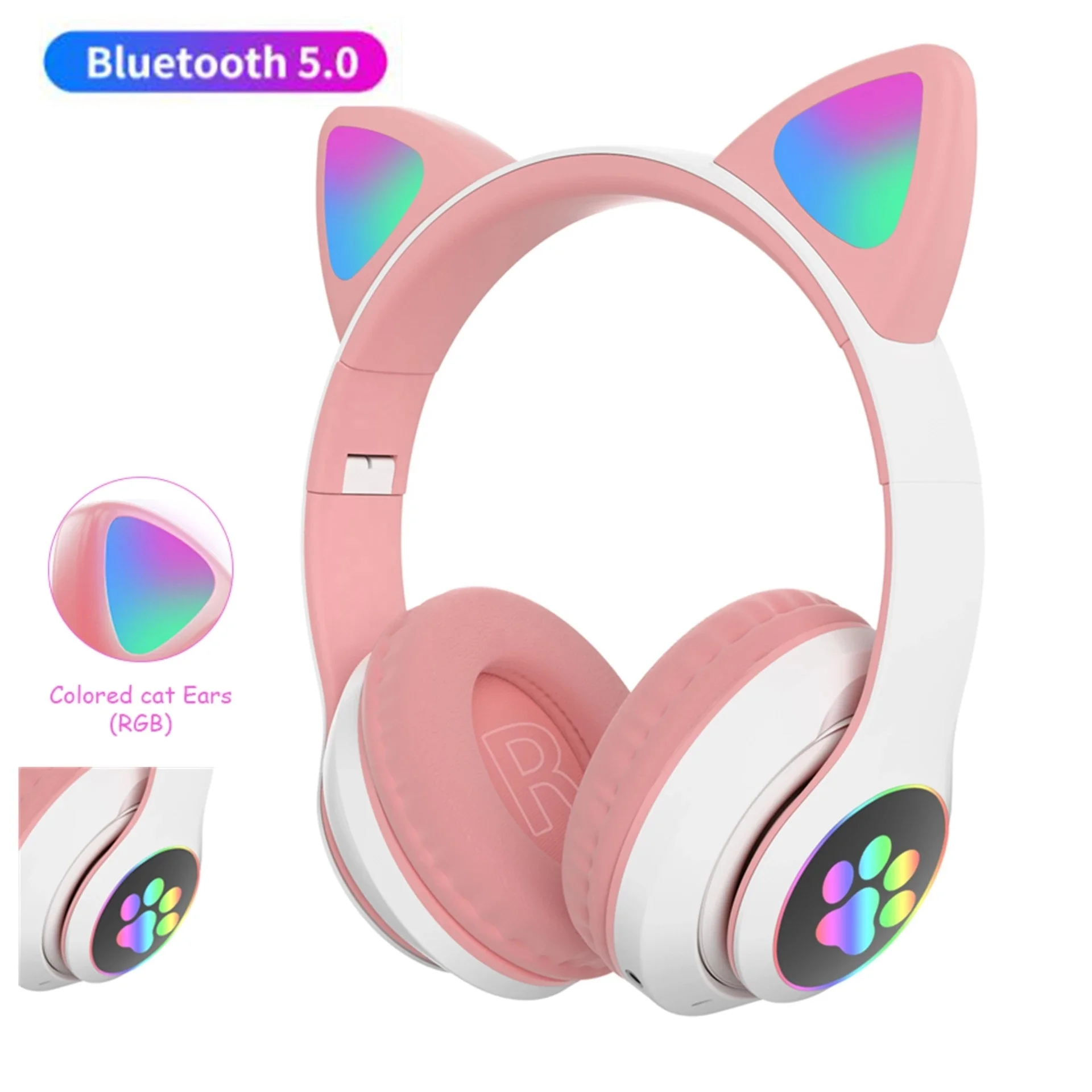 

Hot selling Christmas Gifts for Women Girls LED Glowing Foldable Cat Ear Headphones BT 5.0 with Mic Headphones for Kids