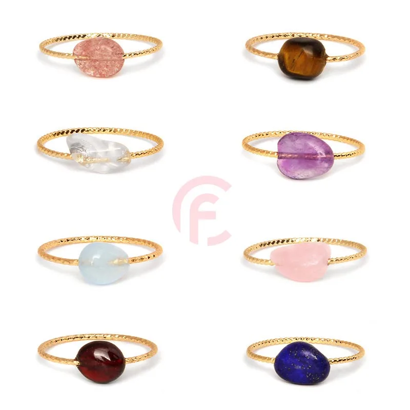 

Natural Stone Ring Irregular Birth Stone 14k Ring Women Rough Amethyst Rose Quartz Crystal Rings for Women