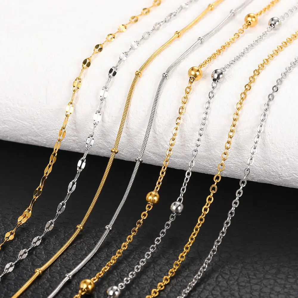 

wholesale bulk DIY necklace bracelet chain snake/ twist rope/ bead long gold stainless steel chain