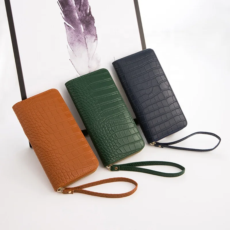 

Crocodile pattern mid-length Korean women's wallet female clutch bag large-capacity wallet multi-card coin purse, 4 colors