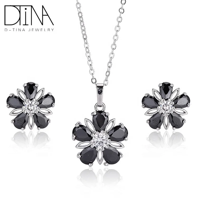 

DTINA ES-0294 2019 Black Petal Stone Staggered Jewelry Elegant Jewelry Set