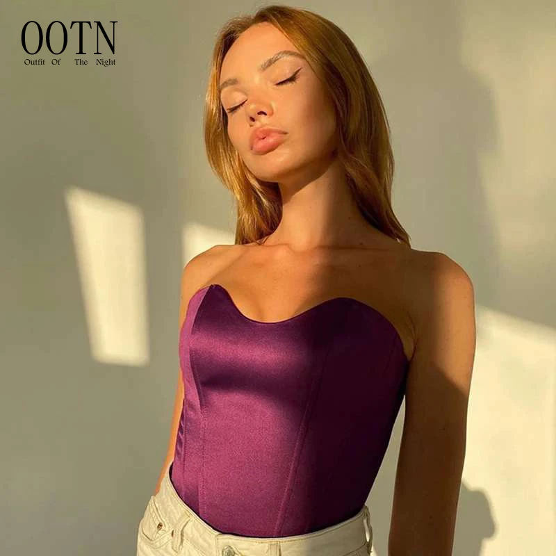 

OOTN 2022 Summer Casual Elegant Female Strapless Vest Solid Sleeveless Slim Skinny Corset Cropped Top Sexy Women Tube Tops