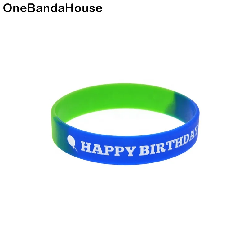 

1PC Happy Birthday Silicone Rubber Wristband Segmented Color Youth Size