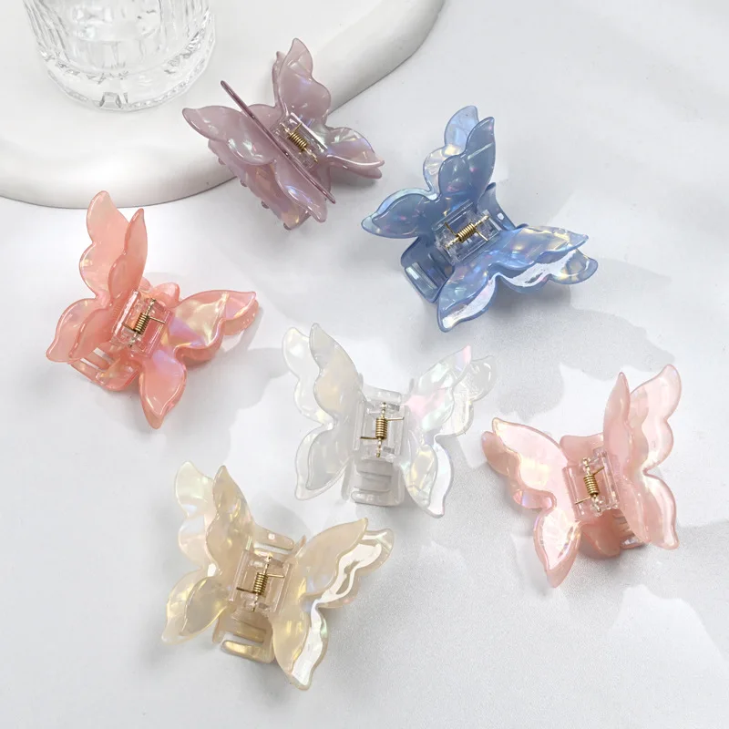 

Hair Claw Clips Sparkle Glitter Cellulose Acetate Butterfly Hair Claw Colourful Korea Jelly Hair Claws with Bling Elegant Style