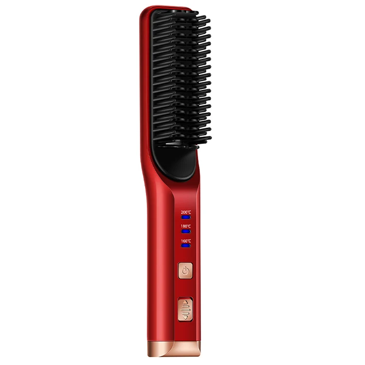 

Hair Care Professional Heating Hair Straightener Curler Styler Brush Straighting Ceramic Curling Iron Hot Comb Brushes, Red