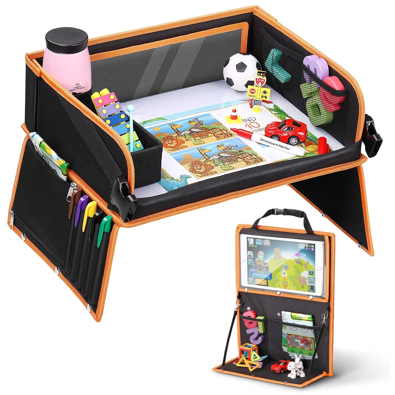 Collapsible In Car Seat Snack Organizer Foldable Kids Travel Tray Car