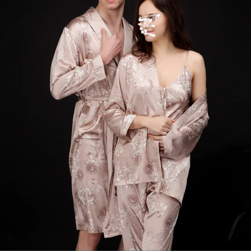 

Lovers Satin Elegant Silk Robe Men Women Kimono Summer BathRobe Female Sleepwear Mens Dressing Gown Women Dragon Pajama Sets