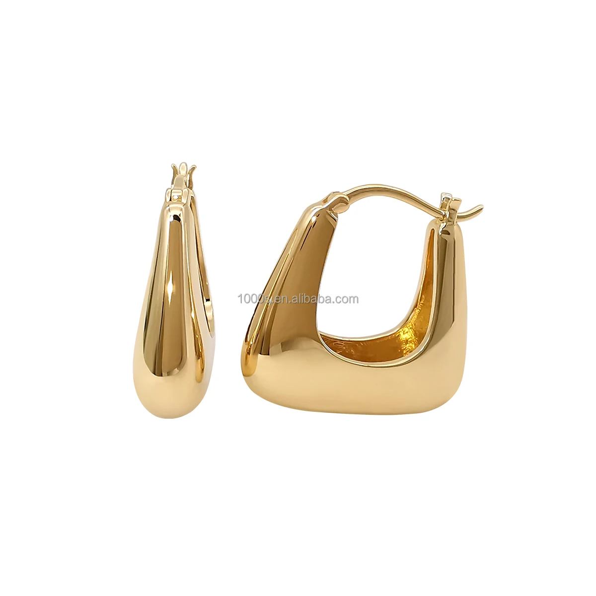 

High Polished U Shape Hoop Earrings 14K Real Gold Hollow Hoop Earrings Women