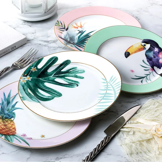 

bone china tropical garden design plate 8in