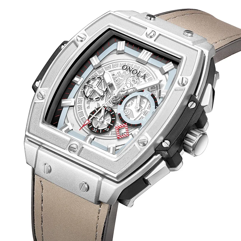 

Men Watch Mechanical Skeleton Design Automatic Self-Winding Silver Case Leather Wrist Watch, Black