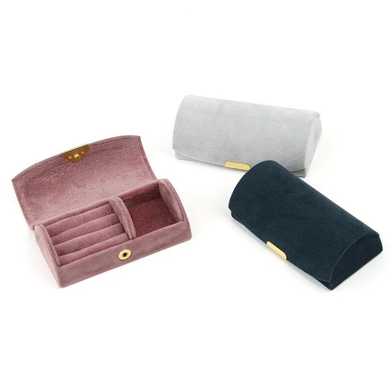 

Wholesale Small Travel Portable Custom logo Ring Earring Jewelry case Storage Organizer Gifts Packaging velvet Jewelry Box, Navy blue, pink, light gray