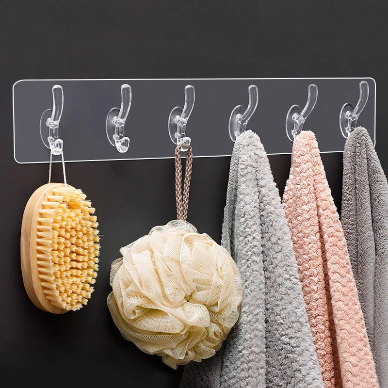 

Novelty Acrylic Wall Hanger Hooks Wall Mount Six in Row Wide Application Non-trace Wall Hook for Living Room