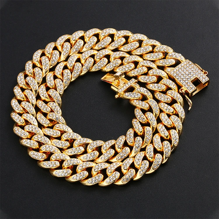 

Wholesale 12mm Hip Hop 14K 18K Gold Plated Miami Cuban Link Necklace CZ Diamond Bling Bling Iced Out Chain Men Women Jewelry, Gold/silver