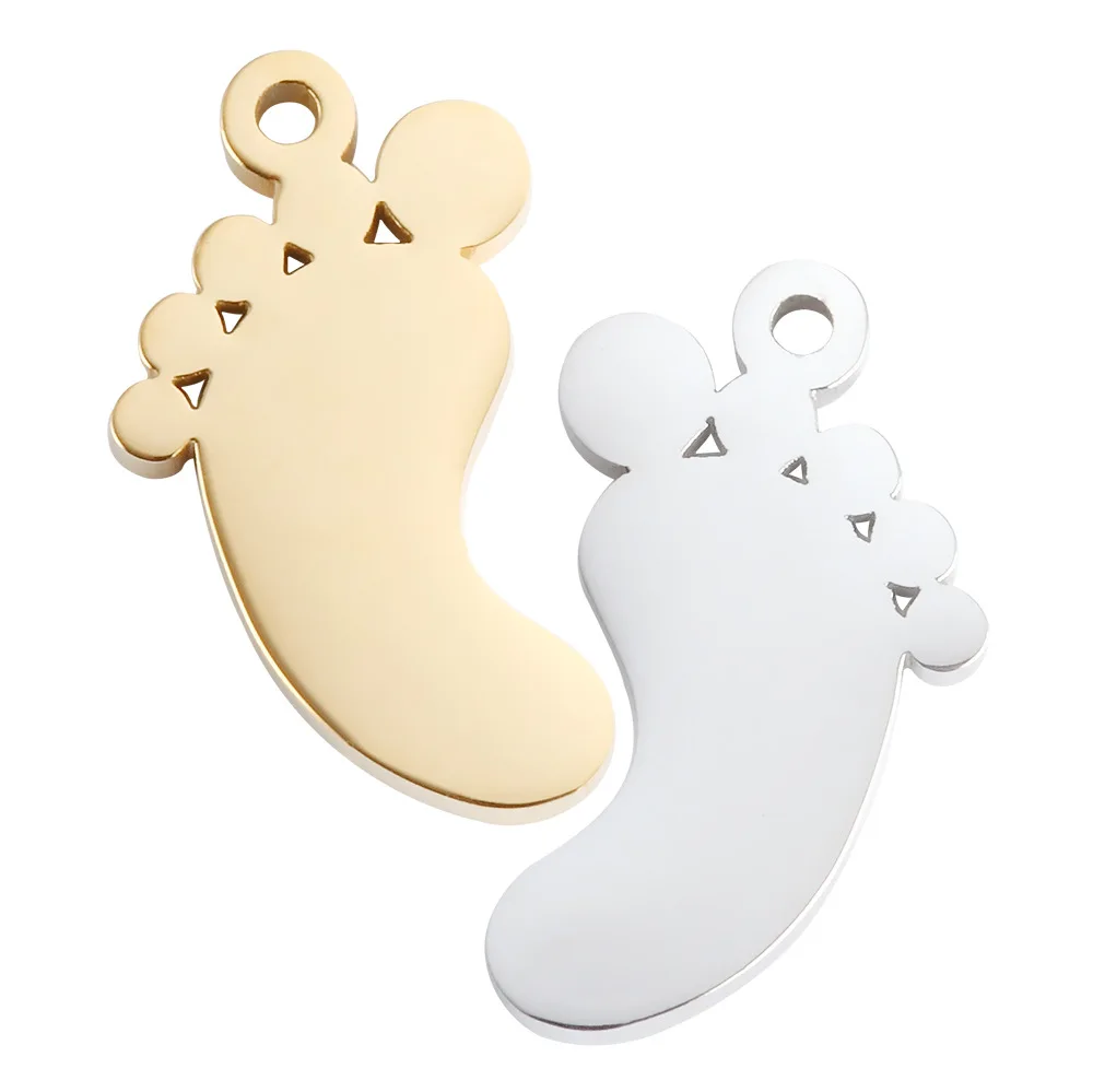 

DIY Jewelry Finding High Polished Laserable Accessories Custom Stainless Steel Cute Baby Feet Foot Tag Pendant Charm, Gold,silver