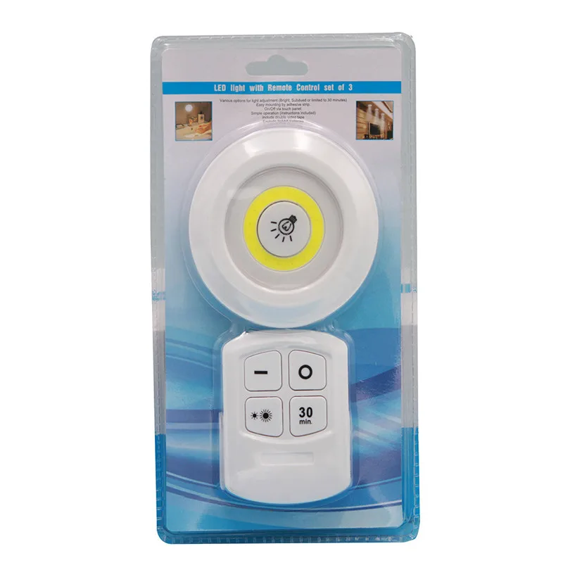 1pack and 3Pack Ultra Bright 150 Lumen Cob LED Puck Light With Remote Control Under Cabinet Light Wireless Battery Operated Tap