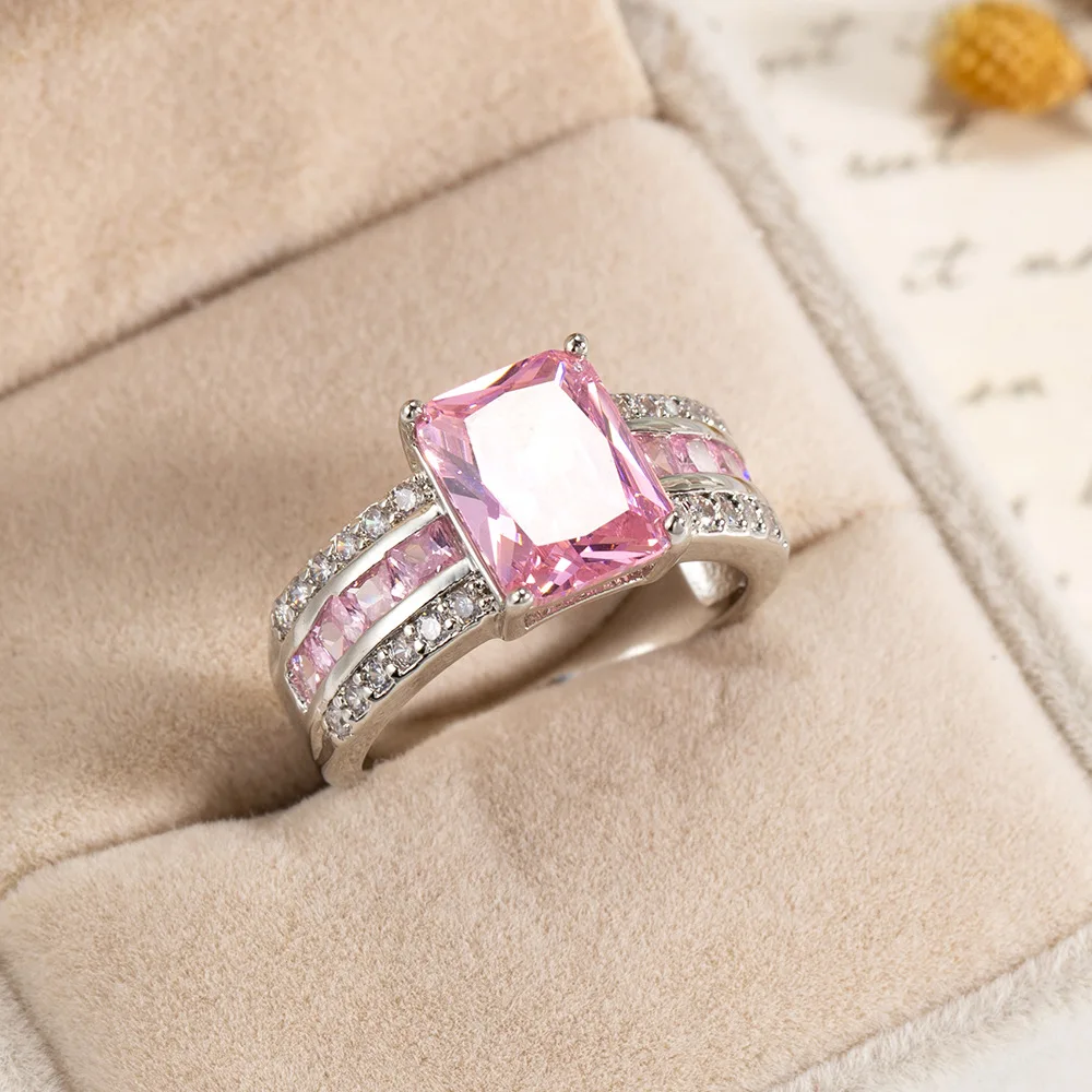 

Wish Wholesale Multicolor Rectangle Zirconia Rings Women Wedding Shininy CZ Cubic Zircon Rings For Ladies
