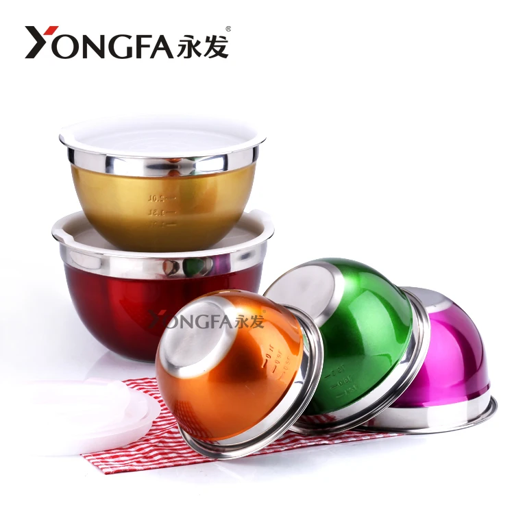 

YongFa Top Quality Colorful Stainless Steel Salad Bowl Sets Stackable Deep Food Serving Bowl Mixing Bowl, Natural